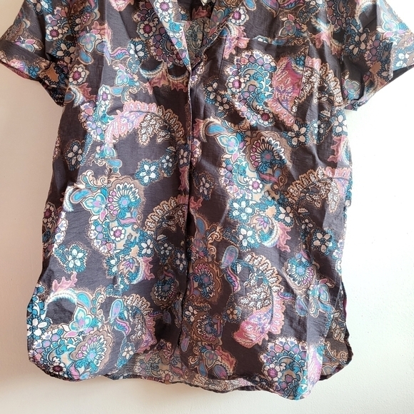 New Free People Poolside Printed Boyfriend Button Down Shirt Vintage Combo Gray - Picture 8 of 13